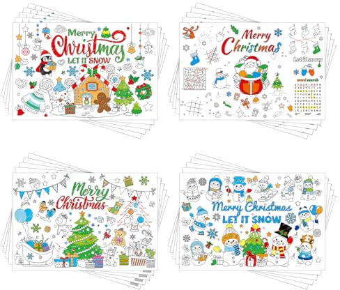 32stk Platzsets zum Ausmalen Weihnachten, Ausmal Tischset Kinder aus Papier Lustigetisch Tischsets Weihnachtsmotiv Weihnachts Tischset Set für die Weihnachtlicher Tischgedeck