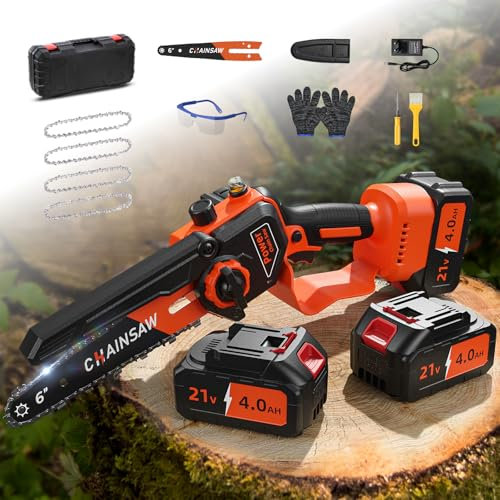 Mini Motosega a Batteria 6 Pollici, Mini Motosega Elettrica con 8000mAh Batterie, 1000W Blushless Sega a Batteria per Potatura, il Taglio Del Legno e Giardini, Elettrosega Compatibile con Makita 18V