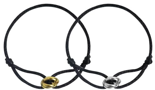 CAIHINIER 2 Stück Segeltau Damen Armband,Trinity Armband,Paar armbänder,Kordelarmband mit Edelstahl Ring in Silber & Gold,100% Wasserfest & Verstellbar,Muttertagsgeschenke für mama armband