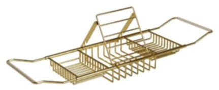 Fenteer Bath Basin Rack, Bath Tub Table Board, Bathtub Shelf Wire Bathing Rack, over Bathtub Tray, Bath Tub Rack for Shampoo, Soap, Gold with Stand