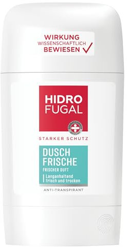 Hidrofugal DUSCH FRISCHE Stick, starkes Antitranspirant mit frischem Duft, Deo Stick ohne Ethylalkohol für zuverlässigen Schutz gegen Schweiß & Körpergeruch (50 ml)