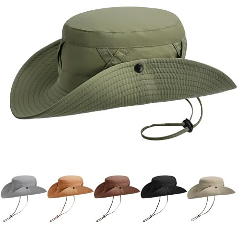 AYPOW Unisex Sonnenhut Fischerhut Wasserdicht, UPF50+ Breite Krempe UV-Schutz Verstaubar Winddicht Atmungsaktiv Allwetter Angelhut Eimerhut, Cowboy-Stil Boonie Hut Sommerhut für Herren Damen Outdoor
