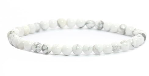 Echtes Howlith Edelstein Armband mit runden 4mm Perlen - verschiedene Längen - Heilstein Schutzstein Edelsteinarmband Glücksbringer Talisman Geschenk (Howlith, 15CM)