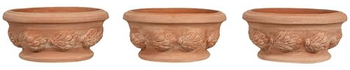 Biscottini Lot de 3 pots en terre cuite artisanale, fabriqués en Italie, 30 x 14 x 30 cm, jardinière ronde pour plantes – pots décoratifs extérieurs et intérieurs – bol en terre cuite pour fleurs –