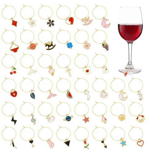 OOTSR 40pcs Wine Glass Charms, Glasses Markers for Stem Glasses Cups, Identifier Drink Labels for Wine Tasting Party Decorations, Gold