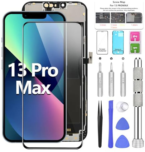 ATEVENSE Bildschirm Ersatz für iPhone 13 Pro Max 6.7“ LCD Retina FHD Display COF Touch Screen Digitizer mit Reparatur Werkzeug Kits, Wasserdichtes Klebeband, Screen Protector