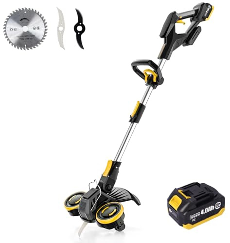 J.KDFVZT Cordless Weed Wacker with Brushless Motor, 10 Inch 3-in-1 Grass Trimmer& Edger & Lawn Mower with 4.0Ah Battery and Charger (One 4.0AH battry)