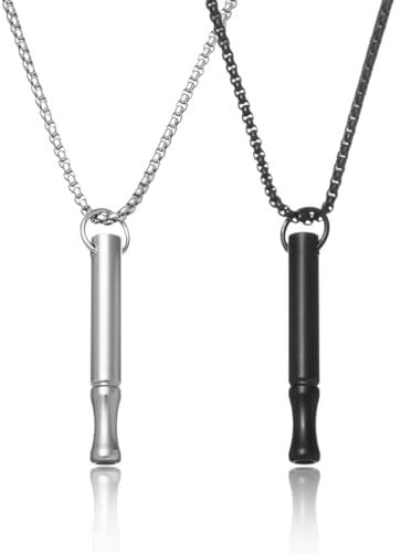 2 Stück Rauchentwöhnung Hilfsmittel, Rauchfrei Halskette Kette, Anti Raucher Pfeife Atemkette,Breathing Necklace Für Panikattacken Anxiety, Silber, Schwarz