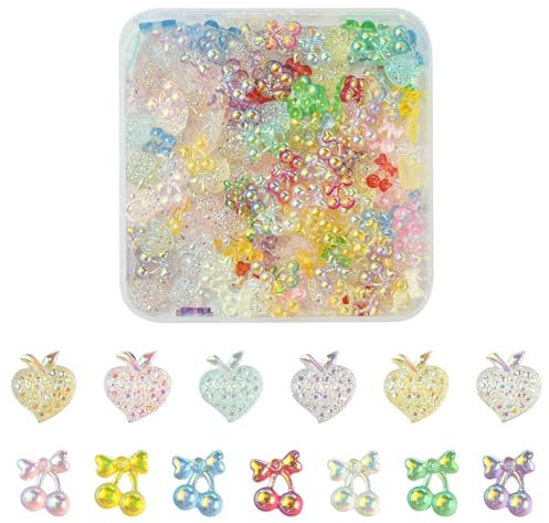 Stiesy 200 Pcs Resin Fruit Slime Charms Cabochons Peach Cherry Shape Nail Art Charms Accessories for Women Nail Art Craft and Embellishments Decoration