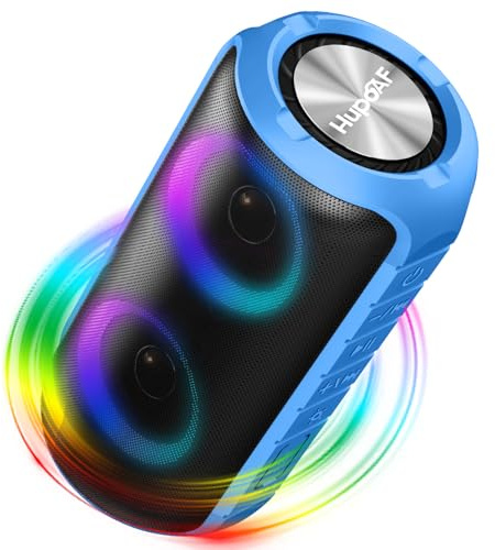 Hupoaf Portable Bluetooth Speaker with Loud Stereo Sound, Speakers Wireless Bluetooth 5.3 with 12Hrs Playtime, IPX7 Waterproof and RGB lights, Built-in Mic Outdoor Speaker for Home/Garden/Party/Travel