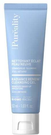Puréality - Nettoyant Éclat Effet Peau Neuve 50ml Peau Sensible - Purifie, lisse, illumine & démaquille – aux AHA - Nettoyant visage