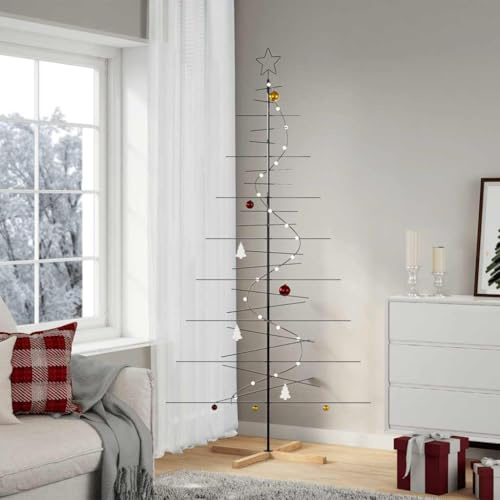 Mokuyary Metall-Weihnachtsbaum zum Dekorieren Holzständer Schwarz 210 cm, Weihnachtsbaum Tannenbaum Schnellaufbau für Zuhause, Büro, Geschäfte, Hotels Dekoration