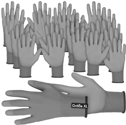 AGT PU-Handschuhe: 24 Paar Arbeitshandschuhe, PU-Beschichtet, Größe XL/10 (Handschuhe für Bauarbeiten, Herren)