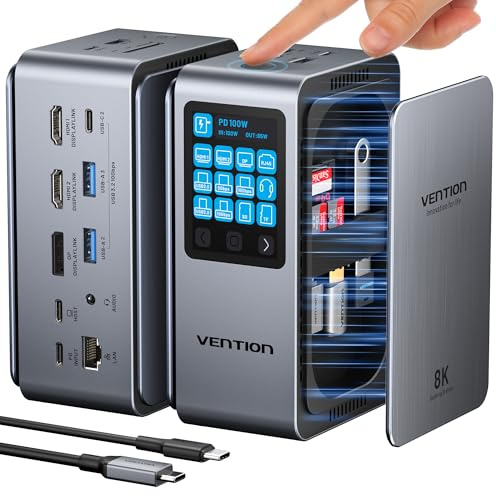 VENTION 13-in-1 Docking Station avec écran Tactile,Station d'accueil USB c 3 Moniteurs for Dell,HP and MacBook,8K Display 1*DP,2*HDMI,10Gbps USB 3.2,100W PD avec 2 câbles USB-C