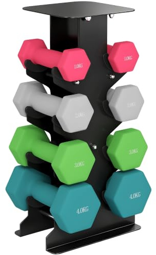 SPORTNOW Hanteln Set Paar Kurzhanteln mit Aufbewahrungsständer kg Bunt | Rutschfeste Griffe, Hexagon Hantelset, Kurzhantel Set, Für Heimtraining, Fitnessstudio