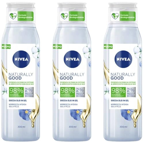 Nivea Naturally Good Doccia Olio in Gel con Olio di Argan Bio, Essenza di Fiori di Cotone, Formula 98% Naturale, Vegano, 300 ml (3)