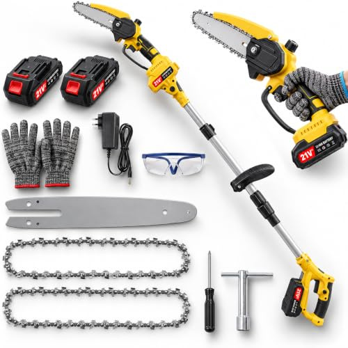 2-in-1 Hochentaster Akku, mit Mini Kettensäge und Teleskop Astsäge | Faltbar Teleskop Astschere mit 2×2.0ah Akku, Bürstenloser Motor, Arbeitshöhe bis1.72m, für Baumzweige, Holzschneiden