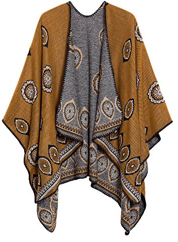 EXCHIC Damen Warm Offene Front Strick Schals und Wraps Floral Elegante Cardigans Poncho Cape Coat Mantel