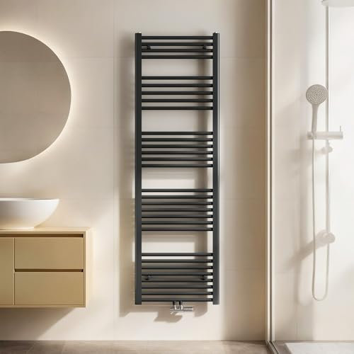 EMKE Badheizkörper Handtuchhalter 1600x500 mm, Handtuchheizkörper Mittelanschluss Handtuchwärmer Handtuchtrockner Heizkörper Bad Handtuchheizung Anthrazit 654W