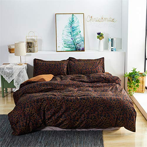Fansu Juego de Ropa de Cama 4 Piezas, Microfibra Funda de Edredón Sábana Funda de Almohada Cremallera Diseño Funda de Almohada Conjunto De Edredón Hoja Plana (150x200cm,Leopardo)