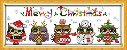Awesocrafts Kreuzstich Stickpackungen, Weihnachten Eulen Bilder Vorlagen Stickerei Set Vorgedruckt
