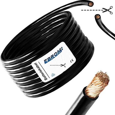 EBROM Cable de batería – Cable de alimentación negro H07V-K 6-10 – 16-25 – 35 – 50 – 70 o 95 mm² – Cable de batería 99,9% cobre OFC, venta por metro, tu selección: 70 mm2, x pieza en la cesta = x