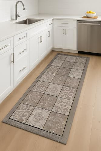 HomeLife Tapis Cuisine Devant Evier Lavable Fabriqué en Italie | Tapis Couloir, Cuisine Long Antitache, Tapis de Cuisine Antidérapant et Lavable | Tapis de Passage (55X110 Carreau Taupe)