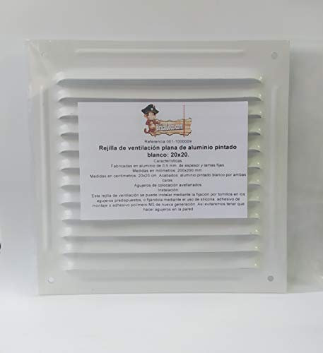 BricoLoco.com Rejilla de ventilación plana de aluminio pintado blanco. Rejilla blanca pintada en ambas caras. (20x20 cm.)