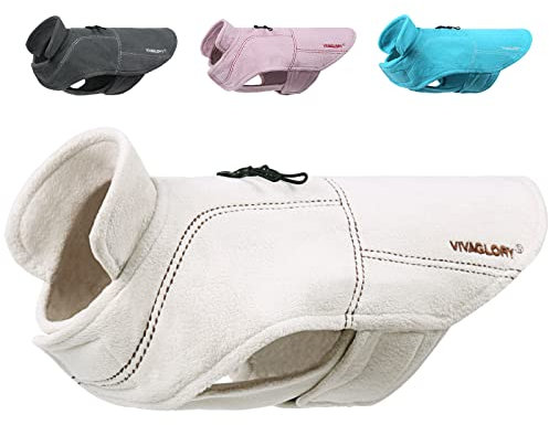 VIVAGLORY Softpad Wintermantel Hund, Hundemantel Fleecemantel Hund, Fleecejacke mit Bauchschutz & Klettverschluss, Fleece Reflektierend Verstellbar Softshell, XS, Beige