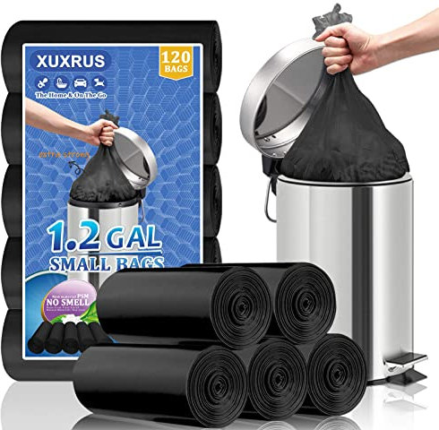 XUXRUS 5L Small Bin Bags,Black Pedal Bin Bags Tough Durable Opaque Wastebasket Liners for Bathroom Kitchen Bedroom Office Privacy Protection(120 Count 5 Roll)