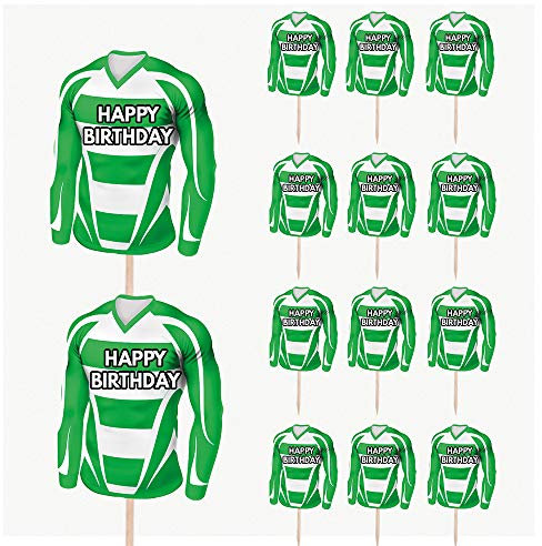 AK Giftshop Football Birthday Cupcakes Cake Food Decorations Picks Toppers - Shirts SCOTTISH TEAM COLOURS (pack of 14) (CELTIC COLOURS)