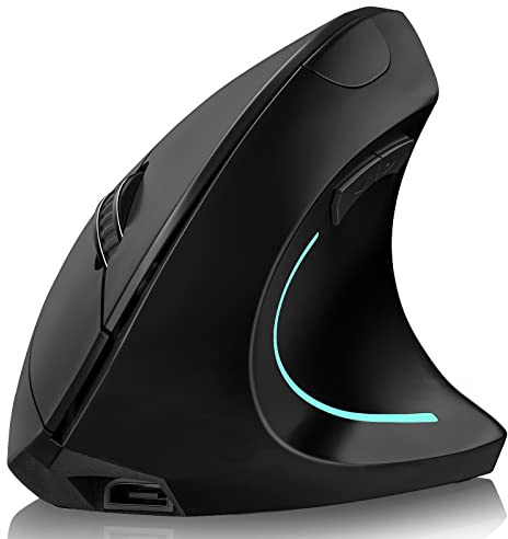 Vertikale Maus, Rechtshänder, 2,4 GHz, kabellos, ergonomisch, wiederaufladbar, vertikale Maus mit 4 einstellbaren DPI 800/1200/1600/2400, 6 Tasten, kompatibel mit PC, Desktop, Mac (schwarz) ¦