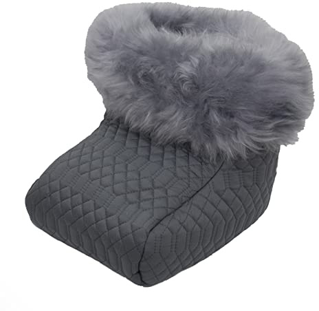 Fußsack Fußwärmer FUSA-HW-GRA-SIL Steppstoff mit echtem hochwolligem Merino Lammfell gefüttert 60mm grau-silber