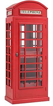 Woodkings Barregal London Telefonzelle I Hausbar Holz rot I Barschrank mit Glashänge I Hausbar mit Flaschenregal