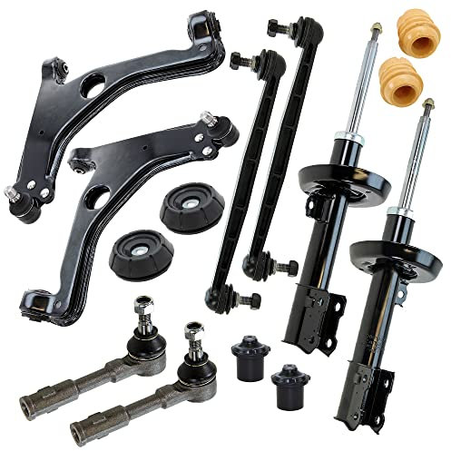 ATEC Germany 2x Gasdruck Stoßdämpfer Vorne Federbein inkl. Domlager & Staubschutzsatz + 2x Koppelstange + 2x Spurstange + 2x Querlenker Vorne, Kompatibel mit OPEL ASTRA G (T98) (F35)(F70) (T98)