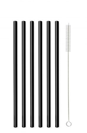Vialli Design AMO 6599 Trinkhalme aus Glas, schwarz, 20 cm, 6 Stück