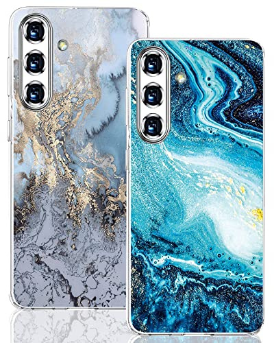 sqgylgl 2 Stücke Kompatibel Mit Samsung Galaxy A34 5G Hülle Silikon Klar Case Slim Transparent TPU Flexible Blume Cover Silikoncase Galaxy A34 5G Slim Marmor Handyhülle Schutzhülle für Samsung A34 5G