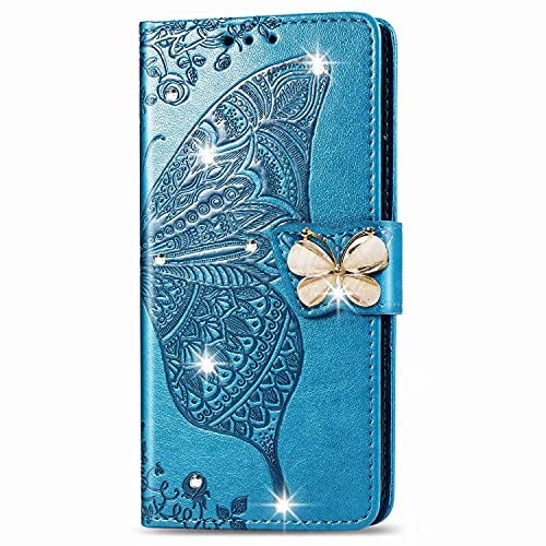 Dfjhure for Motorola Moto G13/G23 Case Glitter Flip Phone Case Leather TPU Silicone Shockproof Cover Wallet butterfly Stand Cover for Motorola Moto G13/G23- Blue