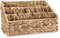 BSTKEY Water Hyacinth Desk Organizer, Hand Woven Magazine Mail Sorter with 4 Compartments, Wicker Desktop Stationery Holder Storage Basket for Home Office