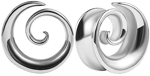 Vankula Ohr Flesh Tunnel Saddles Plug Spirale Edelstahl für Gestreckte Expander Ohrpiercing 22mm(7/8) Silber