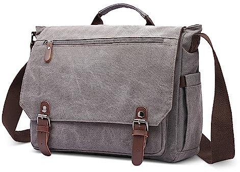 DORRISO Herren Umhängetasche Groß Messenger Bag 14 Zoll Laptoptasche für Herren mit Griff Vintage Schultertasche für Urlaub Lässig Geschäftsreise Täglich Canvas Herren Kuriertasche Grau