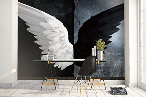 Fototapete 3D Effekt Tapete Schwarz Und Weiß Minimalistische Engelsflügel 3D Tapeten Wandbilder Wohnzimmer Schlafzimmer Kinderzimmer Dekoration Wanddeko