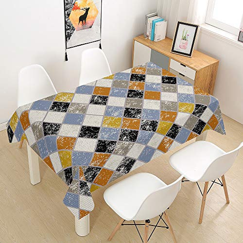 Mateju Rechteckig Tischdecke, Abwaschbar Gartentischdecke Outdoor Indoor Tischdecke Eckig Tischdecken Tischtuch, Tisch Schutz für Geburtstag Hochzeit Festival (140x180cm,Getragenes Karo)