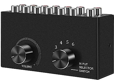 Wanjorlay 6 in 1 Out L/R Stereo Audio Switcher with Mute Button Portable Stereo Audio Switch Audio Splitter
