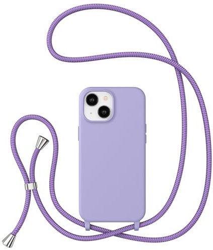 ZTOFERA Handykette Hülle Kompatibel mit iPhone 15 (6.1), Liquid Silikon Handyhülle mit Umhängeband, Schutzhülle mit Band Kordel zum Umhängen Necklace Hülle, Lila