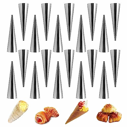 20 Stück, Cannoli Röhrchen, Croissant Backform, Sahnehornform, Edelstahl, Glatt und Schön, Leicht zu Reinigen, für Cannoli-Röhren, Croissant, Backformen (12 * 3cm)