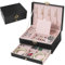 CAREDGO Schmuckkästchen PU, Schmuckschatulle Schmuckbox Vintage Doppelschicht Schmuckkoffer mit Schloss Schmuckaufbewahrung Jewelry Organizer Schmuckkasten zur Aufbewahrung, 23 * 17 * 10cm