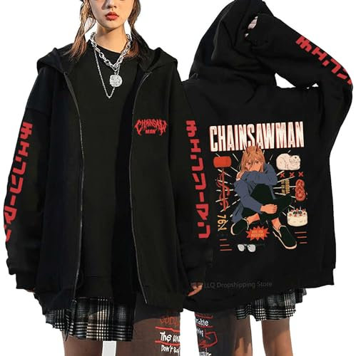MDEM Anime Chainsaw Man Sweatshirts Denji Hooded Hoodies Makima Zipper Jacket Long Sleeve Zip Jackets Fleece Streetwear Sweatshirt-style8||L