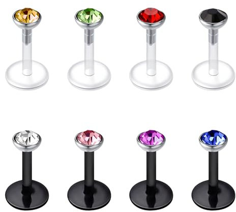 Mayhoop 16G Kunststoff Lippen Bars Tragus Helix Knorpel Ohrstecker Piercing 6mm klar und schwarz flexible Halterungen für Frauen Männer