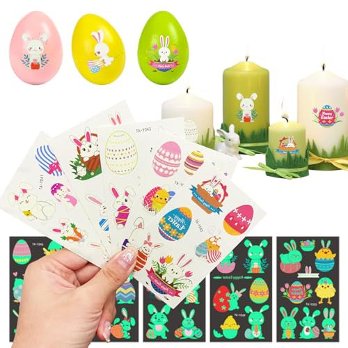 10pcs Ostern Tattoo Kinder, Temporäre Tätowierungen, Ostern Deko für Ostergeschenke - enthalten Ostereier, Häschen